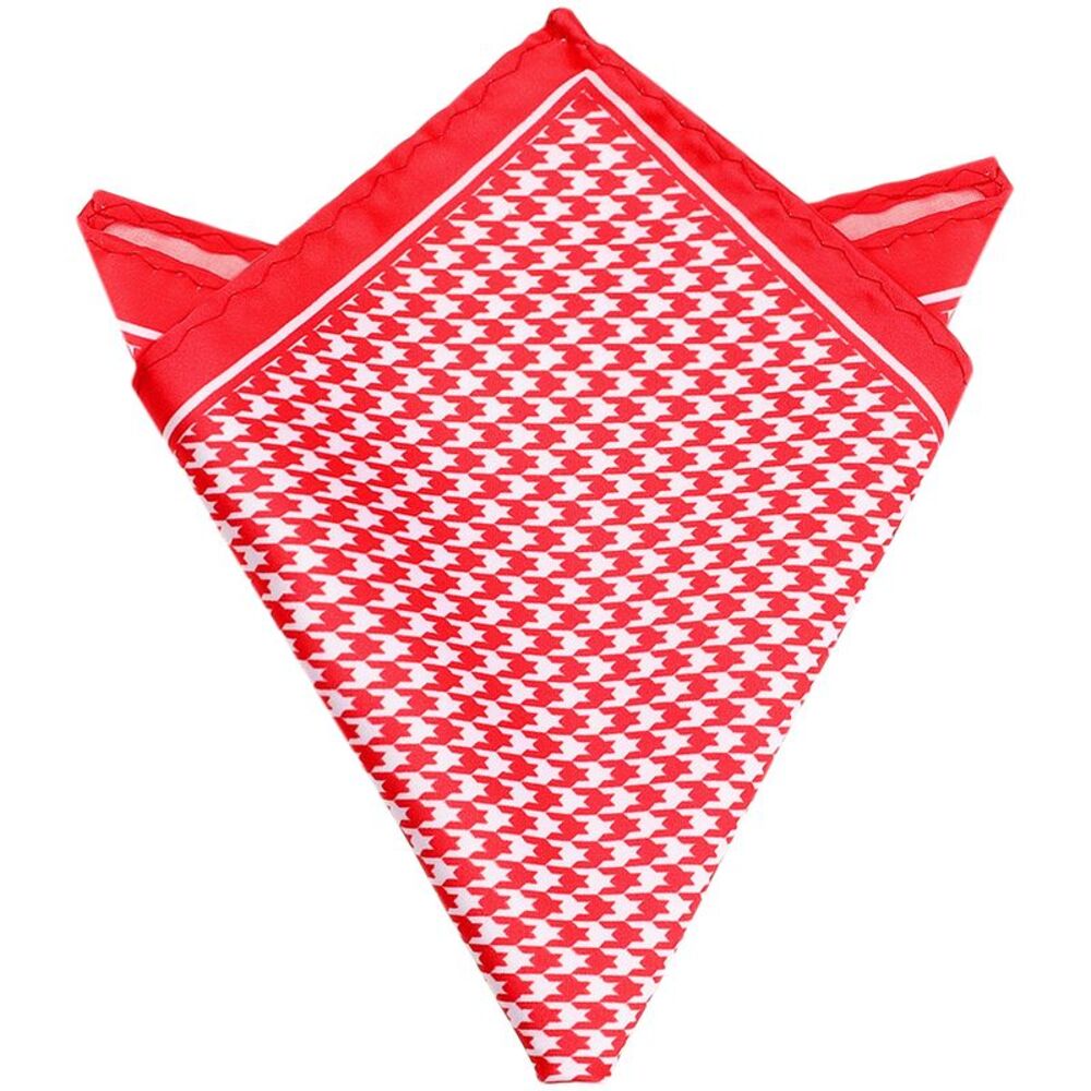 Houndstooth Handkerchiefs Self-Fold Pocket Square for Suit Formal Red